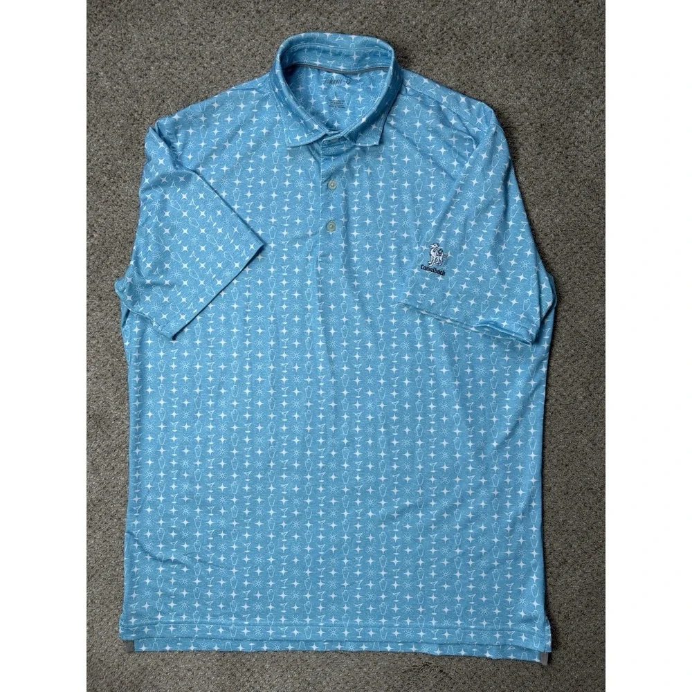 Johnnie‎ O Polo Shirt Mens L Golf Ibiza Blue Martini Shaker Performance Preppy